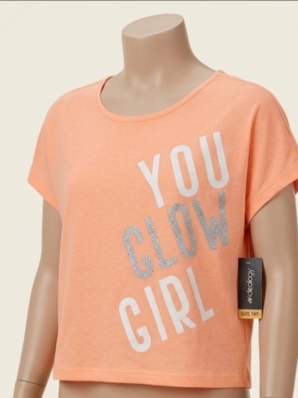 NWT YOU GLOW Peach Girls Print Cropped T-Shirt by Macy's 14/XL